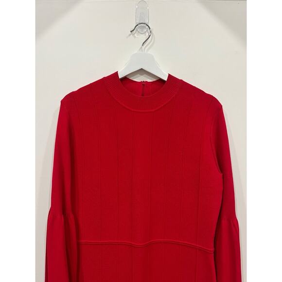 Lela Rose Knit Stretch Dress Mock Neck Lipstick Red - Picture 4 of 13